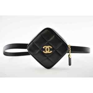 Chanel 20K Black Diamond Lambskin Quilted Gold CC Waist Fanny Pack Bum Belt Bag